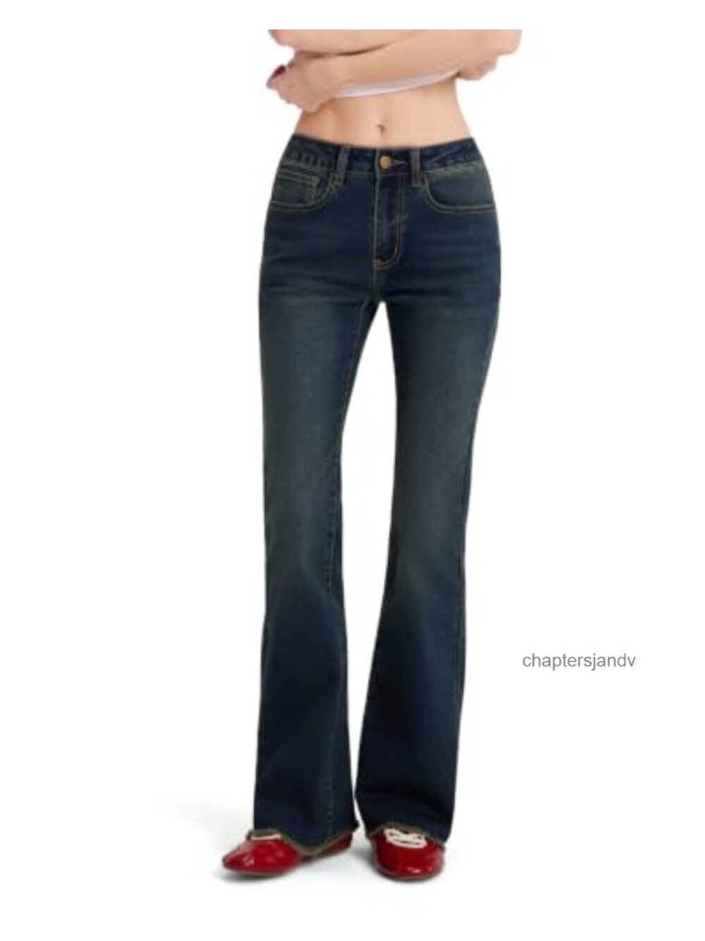 Stretchy Bootcut Jeans Raw Hem Flare Low Rise Denim